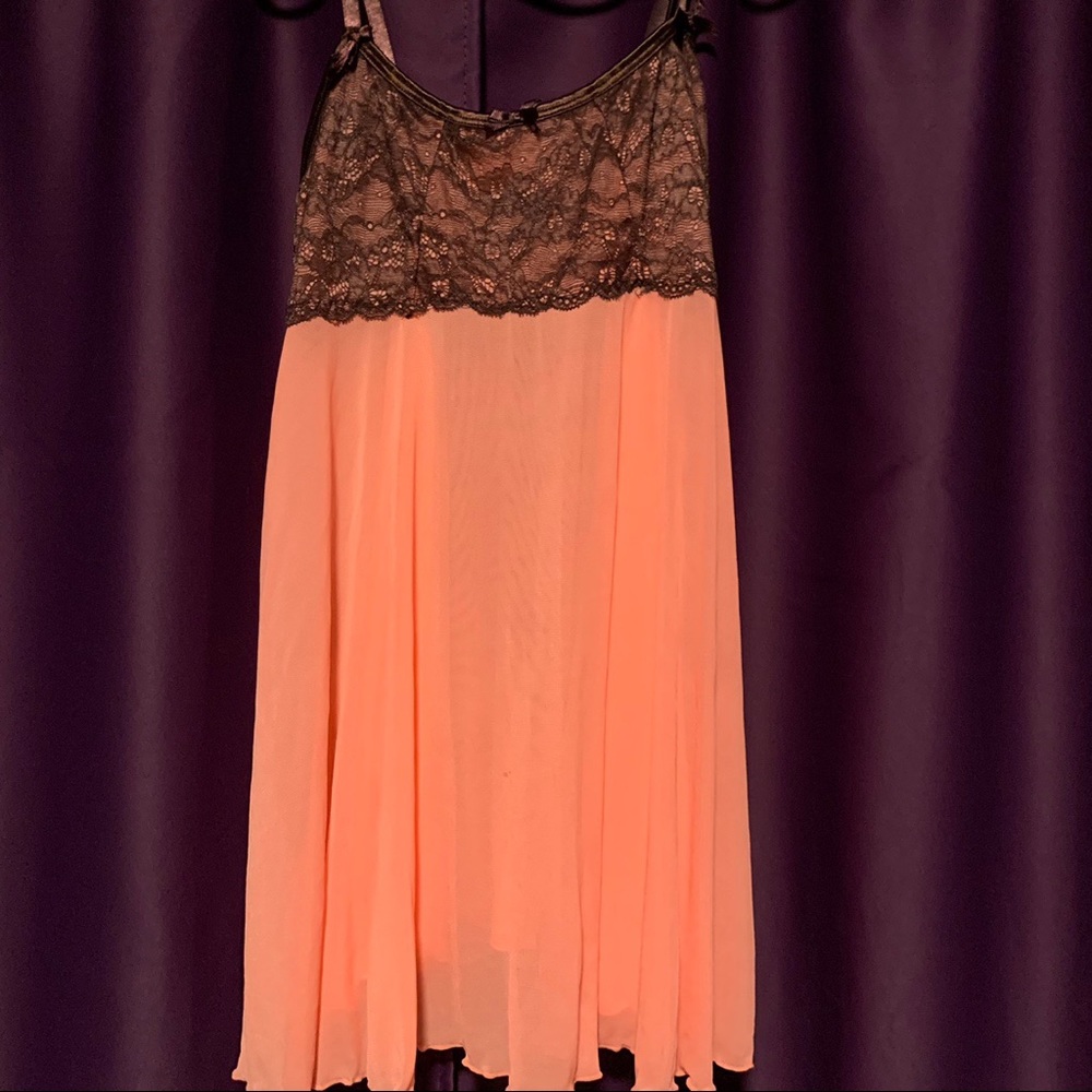 Pink Brown Babydoll Lace Slip